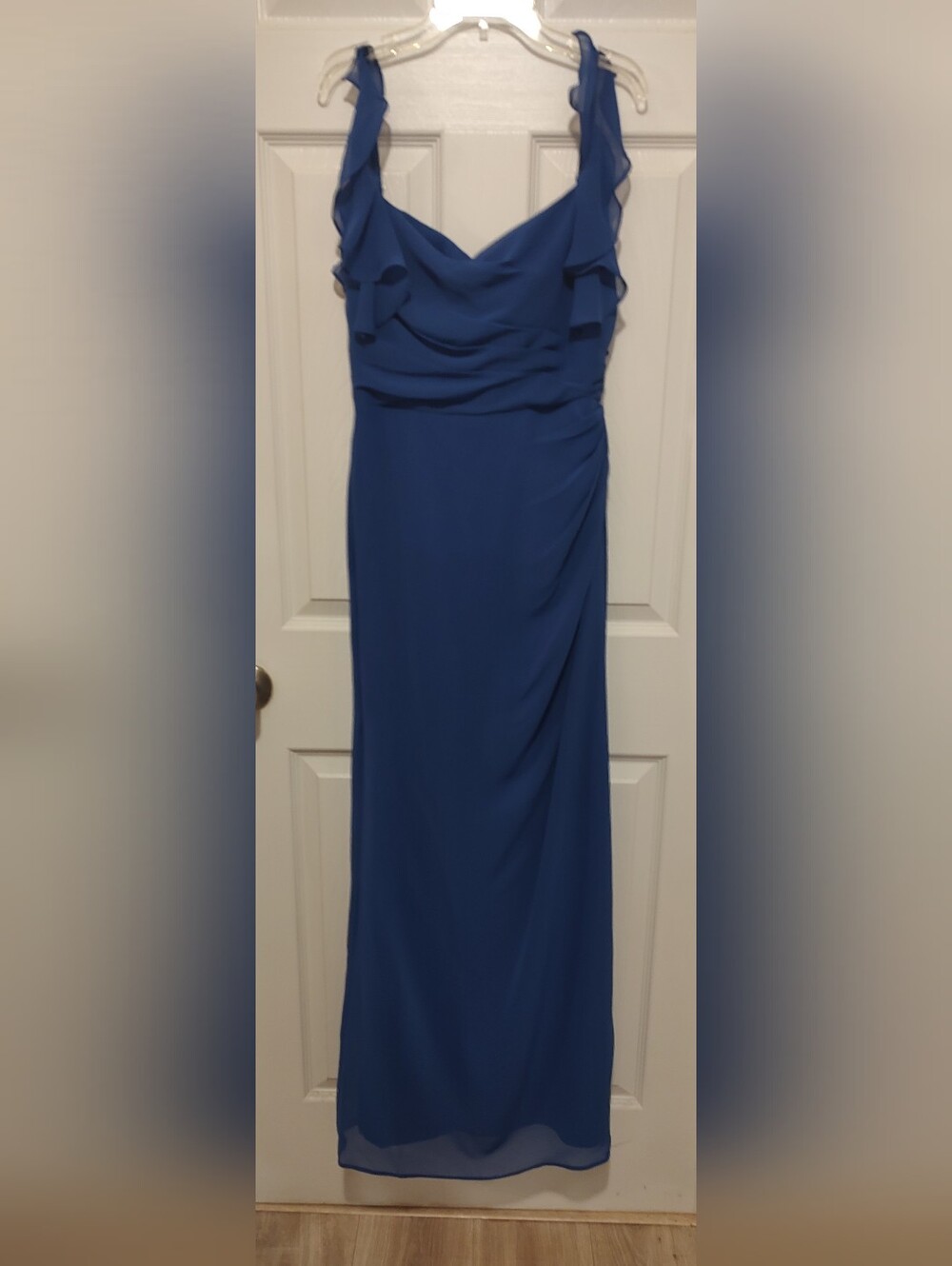 Elegant Ruffled Strap Maxi Dress in Blue